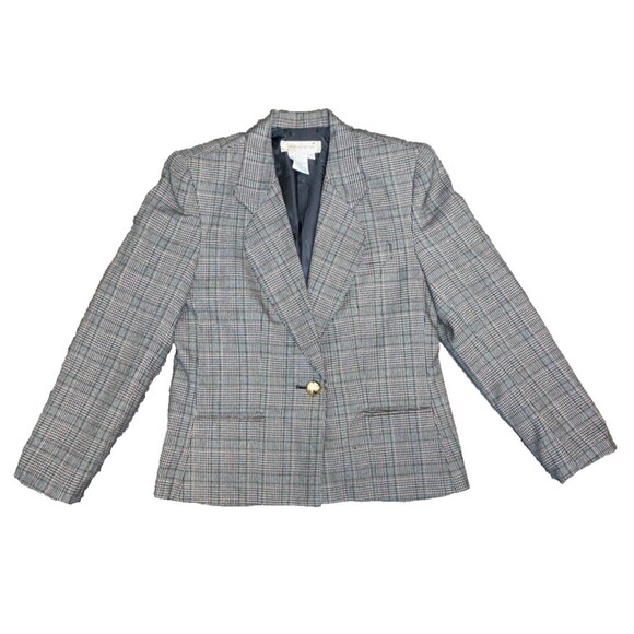 SHERIDAN SQUARE WOMENS JACKET BLAZER SZ 12 BROWN PLAID BUTTON UP LS - Picture 4 of 14